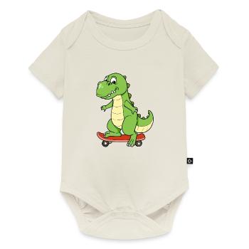 Dino Dinosaur Skateboard Planche À Roulettes T-Rex - Body à manches courtes Premium Bébé - blanc cassé - Devant
