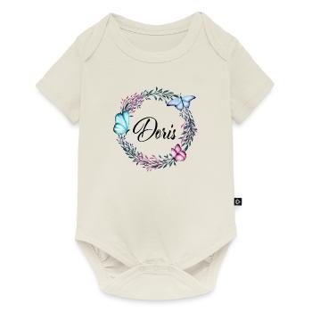 Doris, nom, lettrage, couronne de fleurs, cadeau - Body à manches courtes Premium Bébé - blanc cassé - Devant
