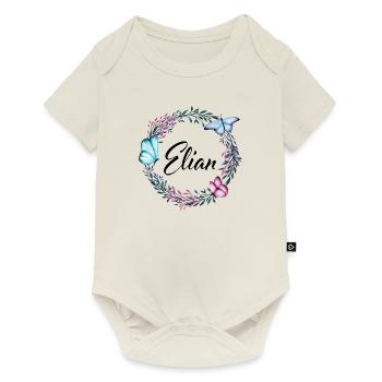Elian, nom, lettrage, couronne de fleurs, cadeau - Body à manches courtes Premium Bébé - blanc cassé - Devant
