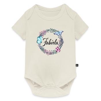 Fabiola, nom, lettrage, couronne de fleurs, cadeau - Body à manches courtes Premium Bébé - blanc cassé - Devant