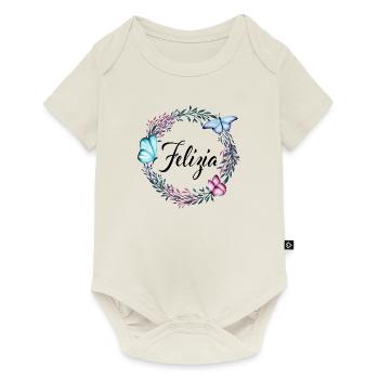 Felizia, Name, Schriftzug, Blumenkranz, Geschenk - Baby Premium Kurzarmbody - Naturweiß - Vorne