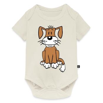chien assis mignon petit chiot heureux animal de compagnie - Body à manches courtes Premium Bébé - blanc cassé - Devant