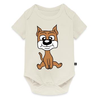 chien assis mignon petit chiot heureux animal de compagnie - Body à manches courtes Premium Bébé - blanc cassé - Devant