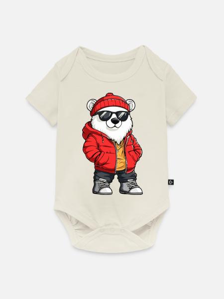 Eisbär Cool Comic - Baby Premium Kurzarmbody - Naturweiß