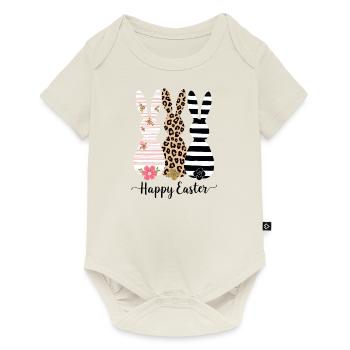Happy Easter - 3 Easter bunnies wish you a happy Easter - Baby Premium short-sleeve bodysuit - off white - Front