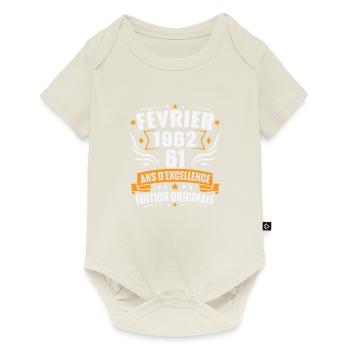 Vintage Cadeau Février 1962, 61 Ans Anniversaire - Body à manches courtes Premium Bébé - blanc cassé - Devant