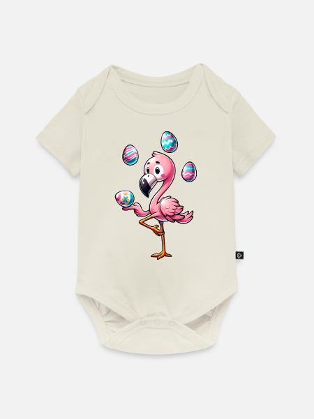 Flamingo Jongliert Ostereier Osterfest - Baby Premium Kurzarmbody - Naturweiß