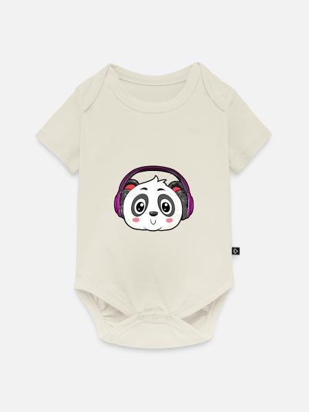 Panda mit Kopfhörer - Baby Premium Kurzarmbody - Naturweiß