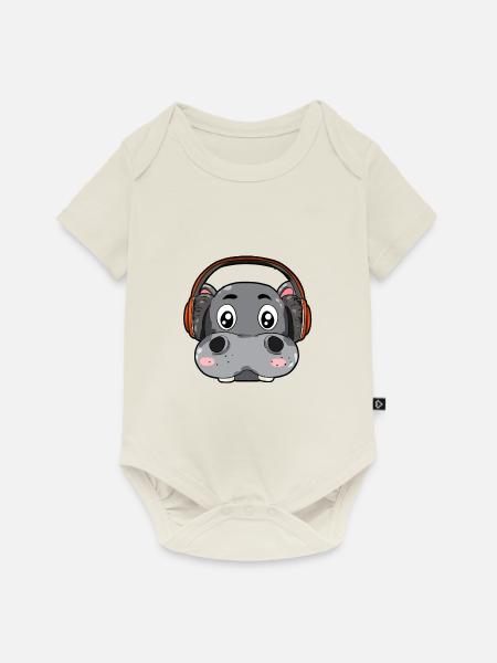 Nilpferd mit Kopfhörer - Baby Premium Kurzarmbody - Naturweiß