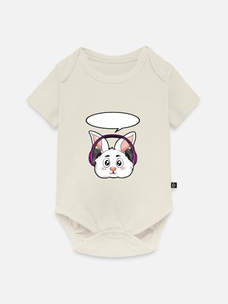 Hase mit Kopfhörer - Baby Premium Kurzarmbody - Naturweiß