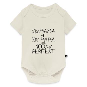 50%Mama Papa 100%Perfekt Kinderschrift - Baby Premium Kurzarmbody - Naturweiß - Vorne