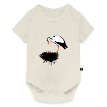 Cigogne et son nid avec des graffitis de progéniture - Body à manches courtes Premium Bébé - blanc cassé - Devant