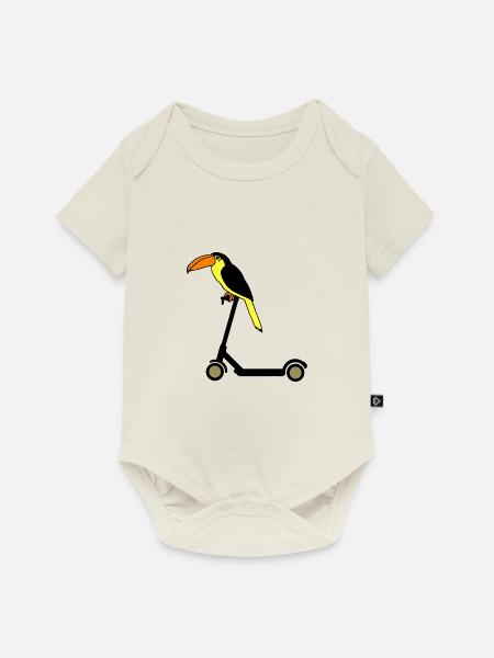 Tucan fährt E Scooter Paradiesvogel - Baby Premium Kurzarmbody - Naturweiß