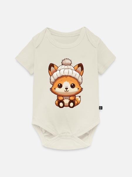 Fuchs Winter Comic - Baby Premium Kurzarmbody - Naturweiß