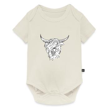 scottish highlander black white line drawing - Baby Premium short-sleeve bodysuit - off white - Front