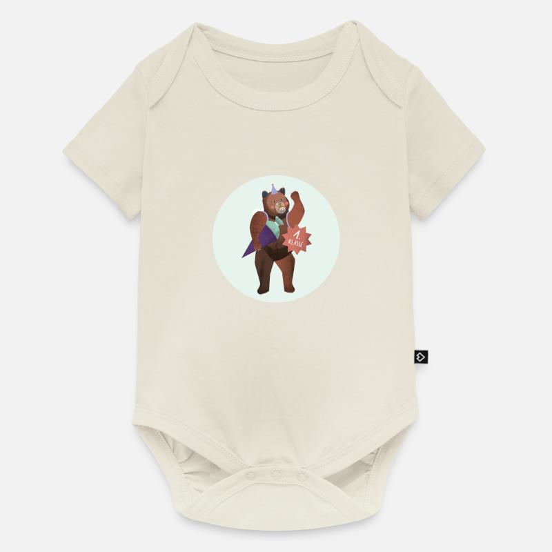 Ours avec cône d’école // 1ère année - Body à manches courtes Premium Bébé - blanc cassé