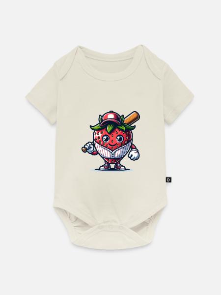Lustiger Baseball Spieler Mit Erdbeeren Und Sport - Baby Premium Kurzarmbody - Naturweiß