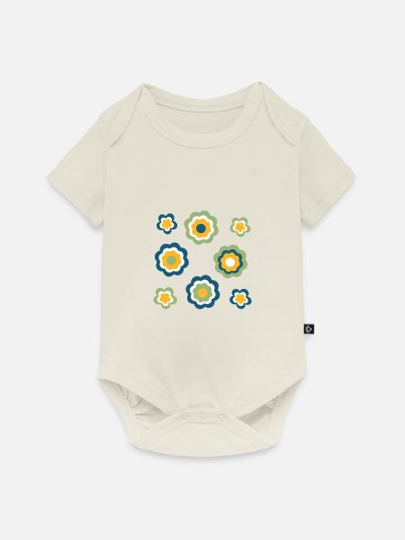 70er Jahre Blume Muster grün - Baby Premium Kurzarmbody - Naturweiß