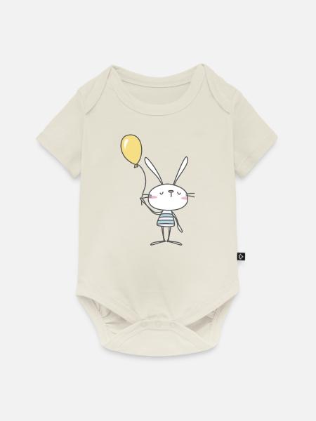 Häschen mit gelben Ballon - Baby Premium Kurzarmbody - Naturweiß
