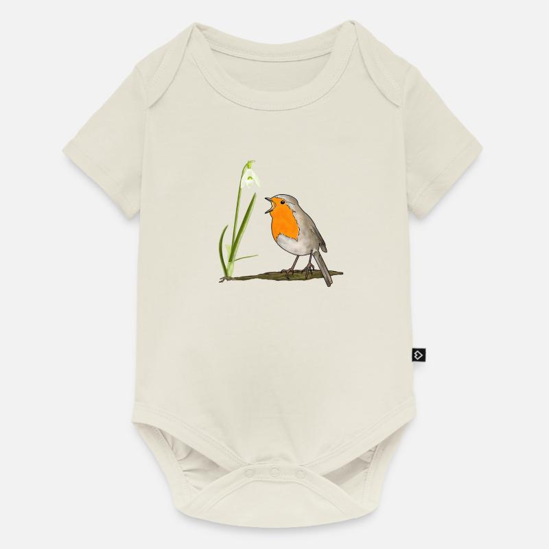 Frühling, Rotkehlchen, Schneeglöckchen - Baby Premium Kurzarmbody - Naturweiß