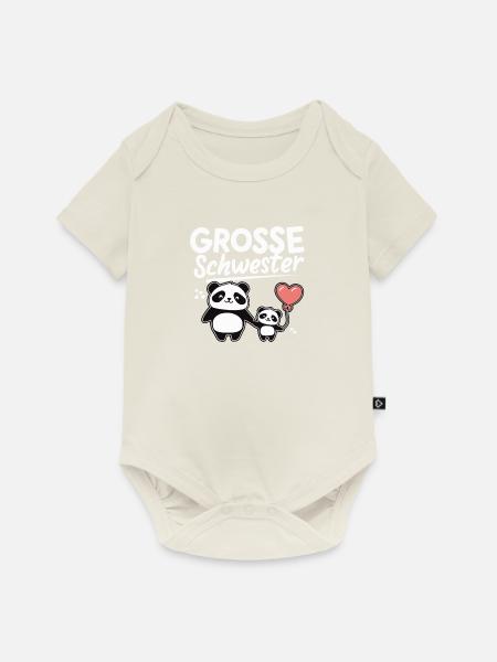 Große Schwester Panda Geschenk Schwangerschaft - Baby Premium Kurzarmbody - Naturweiß
