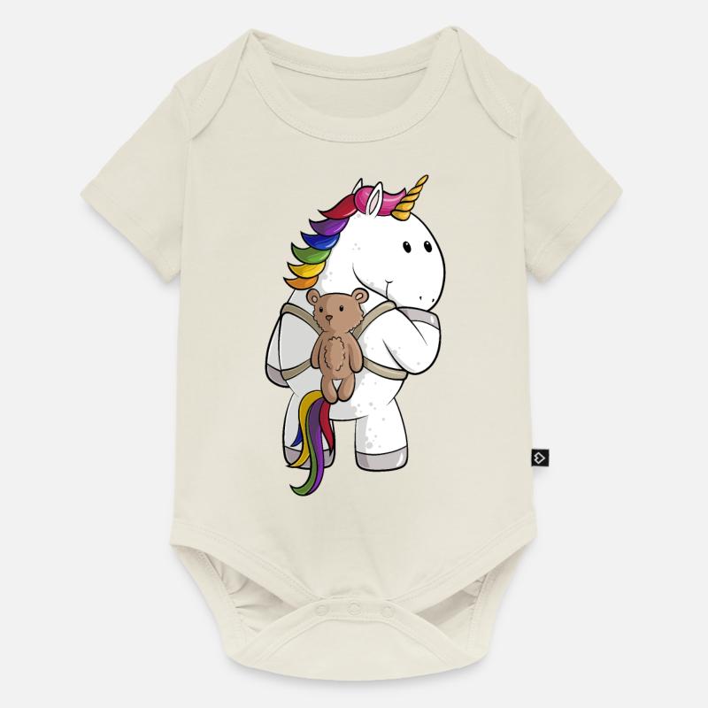 Comic Einhorn mit Rucksack - Baby Premium Kurzarmbody - Naturweiß
