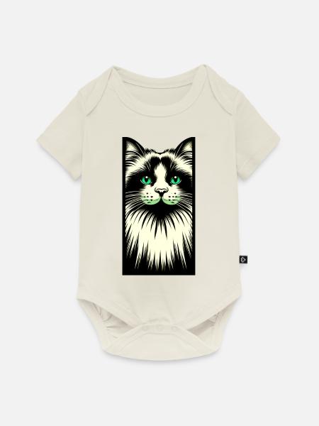 Katzengesicht - Baby Premium Kurzarmbody - Naturweiß