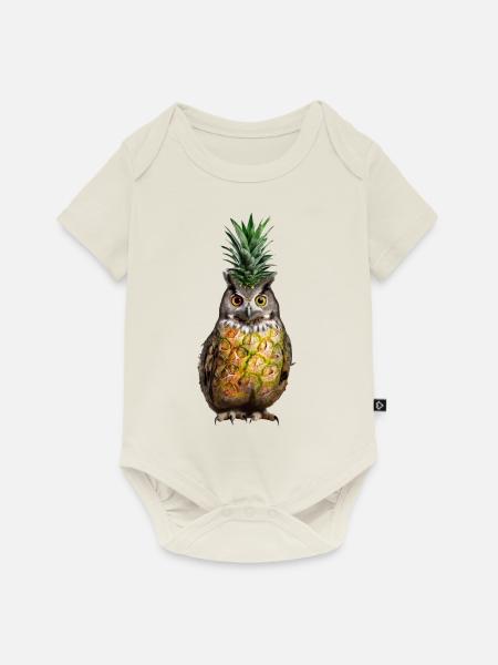 Eule Ananas - Baby Premium Kurzarmbody - Naturweiß