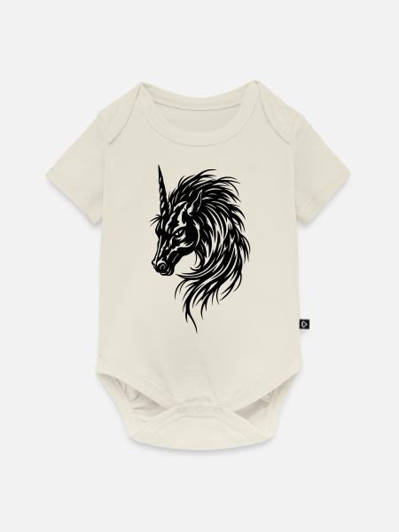 Einfarbiges Tribal Tattoo düsteres Einhorn - Baby Premium Kurzarmbody - Naturweiß