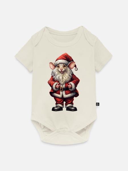 Weihnachtsmaus 🎄🧀 - Baby Premium Kurzarmbody - Naturweiß