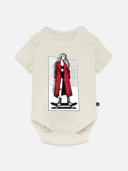 Mädchen auf Skateboard - Baby Premium Kurzarmbody - Naturweiß