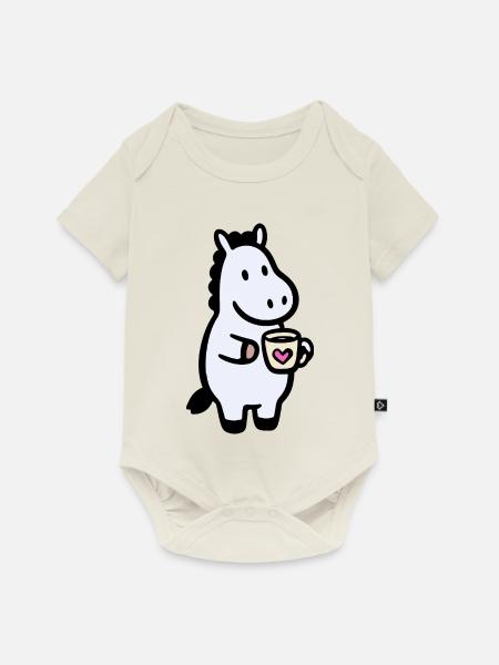HerzHippo Kaffee Begleiter - Baby Premium Kurzarmbody - Naturweiß