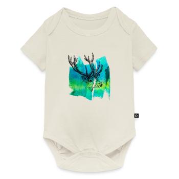 Cerf cerf bois cerf tête de cerf t-shirt tête - Body à manches courtes Premium Bébé - blanc cassé - Devant
