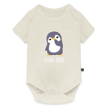 Pingouin - pingouins - éventail de pingouins - blaireau effronté - Body à manches courtes Premium Bébé - blanc cassé - Devant