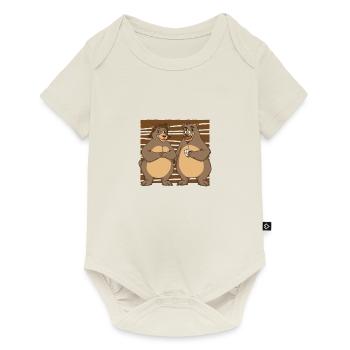 Caricature d'ours brun amoureux amour - Body à manches courtes Premium Bébé - blanc cassé - Devant