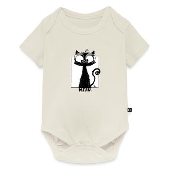 Joli chat noir avec des lunettes "meow" - Body à manches courtes Premium Bébé - blanc cassé - Devant
