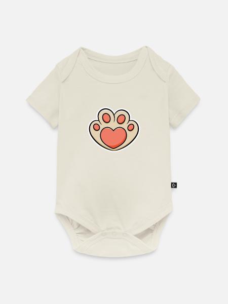 Katze Pfote Print Herz Geschenk - Premium kortærmet baby-body  - råhvid