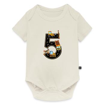 Birthday 5 years excavator, builder T-shirt Five - Baby Premium short-sleeve bodysuit - off white - Front