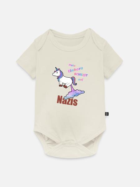 Gegen Nazis Einhorn Antirassismus T-Shirt - Baby Premium Kurzarmbody - Naturweiß