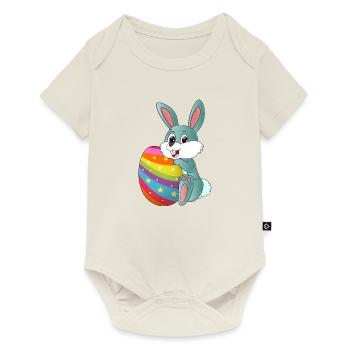 Cute sweet Easter bunny with a colorful Easter egg - Baby Premium short-sleeve bodysuit - off white - Front