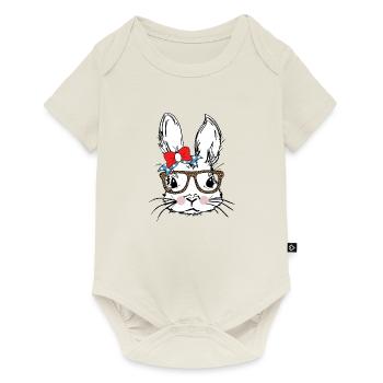Bunny with leopard glasses + bow - Baby Premium short-sleeve bodysuit - off white - Front