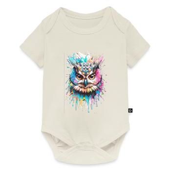 hibou, graffiti, peinture, coloré, aquarelle - Body à manches courtes Premium Bébé - blanc cassé - Devant