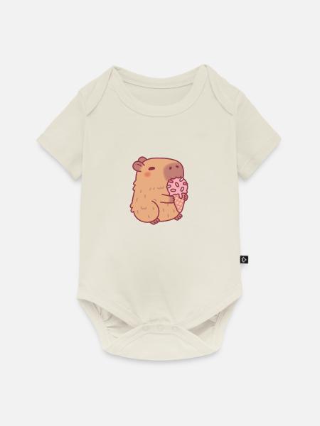 Süßes Capybara isst Gelato - Baby Premium Kurzarmbody - Naturweiß