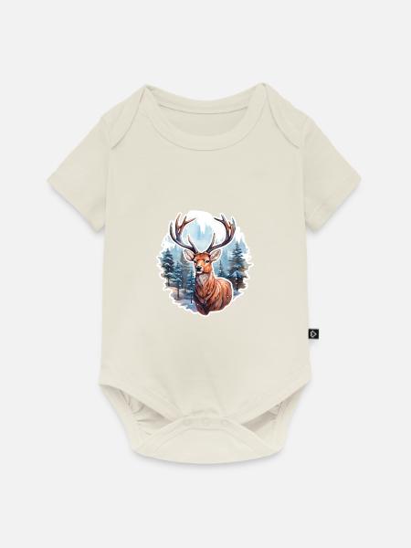 Winterlandschaft mit Hirsch - Baby Premium Kurzarmbody - Naturweiß