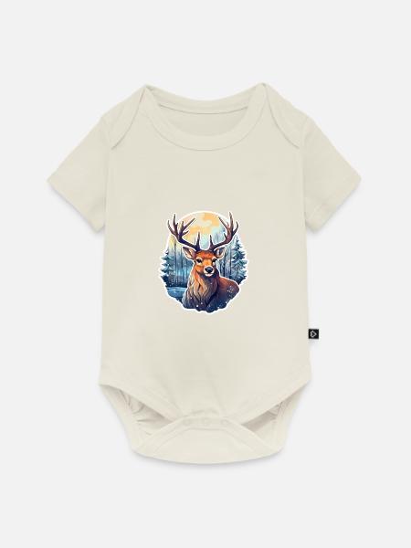 Hirsch in Winterlandschaft - Baby Premium Kurzarmbody - Naturweiß
