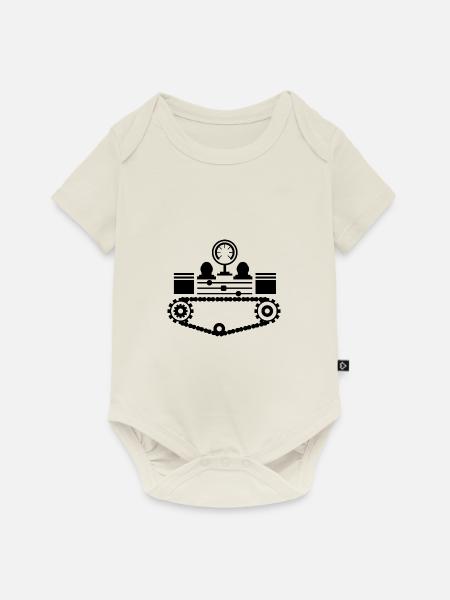Baufahrzeug - Lastkraftwagen Dampfwalze - Baby Premium Kurzarmbody - Naturweiß