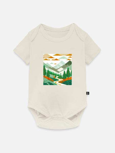 Zeichnung eines Bergwaldes - Baby Premium Kurzarmbody - Naturweiß