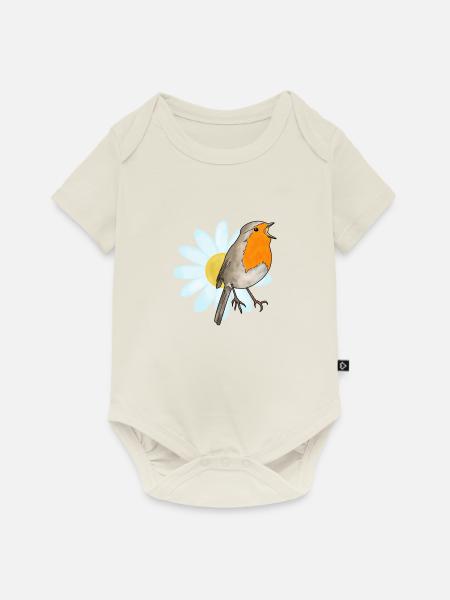 Rotkehlchen und Margerite - Baby Premium Kurzarmbody - Naturweiß