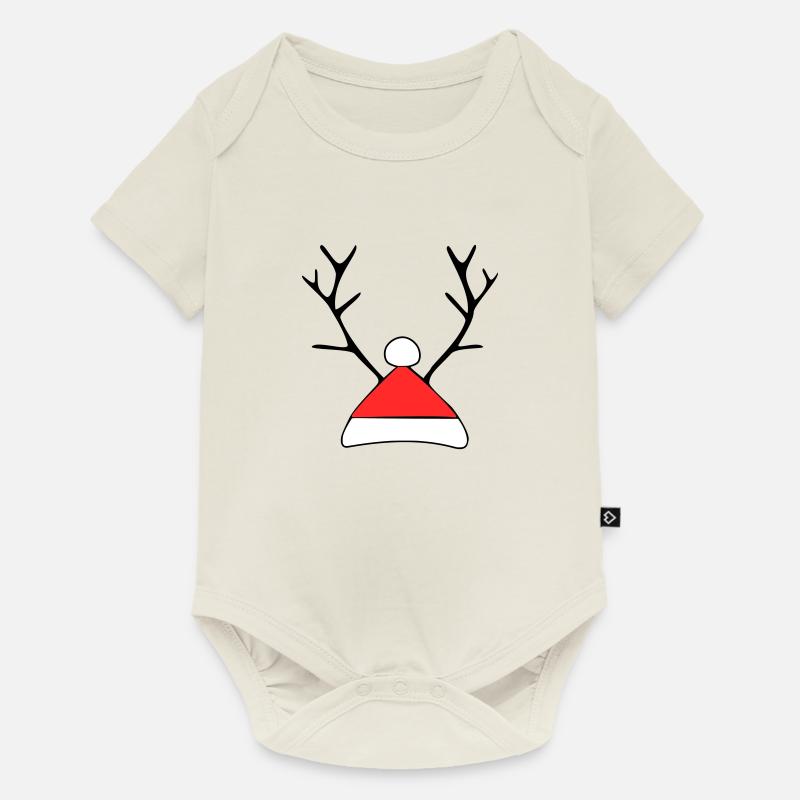 Chapeau de Noël avec bois - Body à manches courtes Premium Bébé - blanc cassé