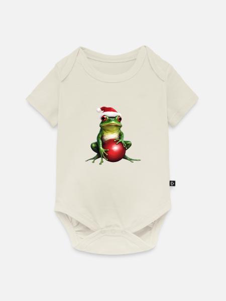 Frosch mit Weihnachtskugel 1 - Baby Premium Kurzarmbody - Naturweiß